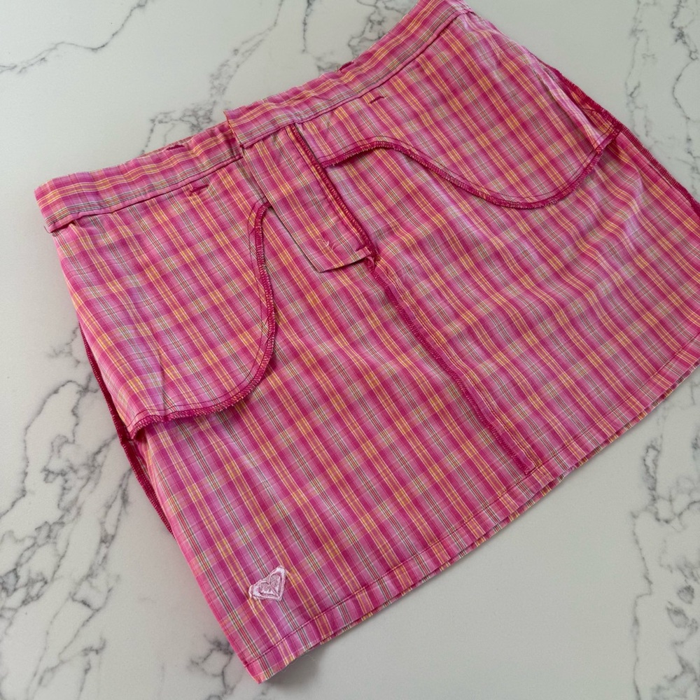 Roxy Vintage Plaid Mini Skirt - Pink - Size 9 Juniors - Picture 4 of 5